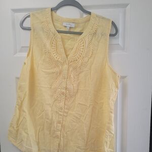 Carol Bay Coral yellow sleeve less Geometric v neck size XLARGE